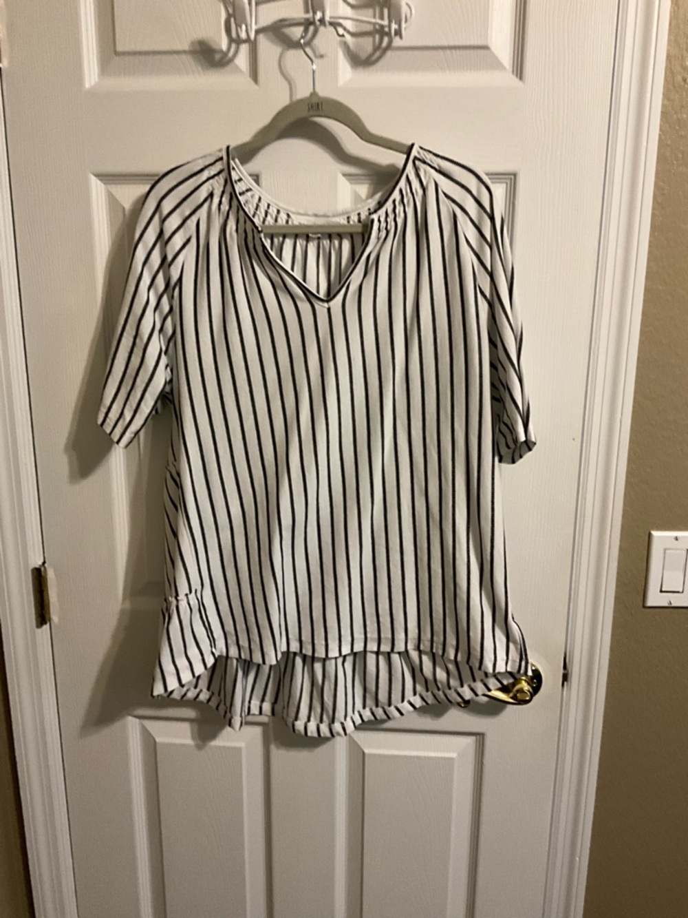 neon buddha White Striped V-Neck Tunic
